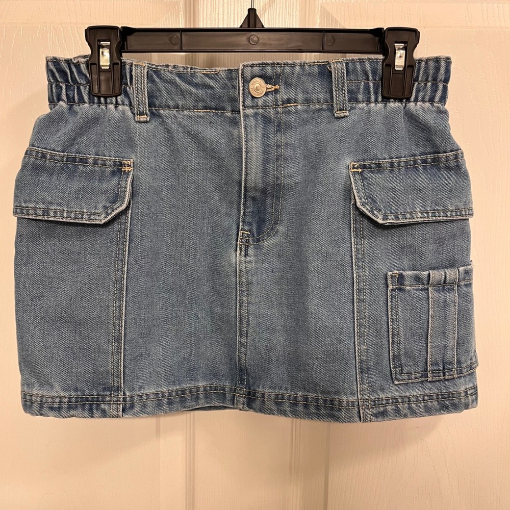 Rewash Brand Denim Cargo Mini Skirt Medium Wash Utility Pockets Size 5 27
